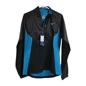 Mizuno Static BT HZ Windtop Windbreaker Full-Zip Jacket Black Blue Men's Size S